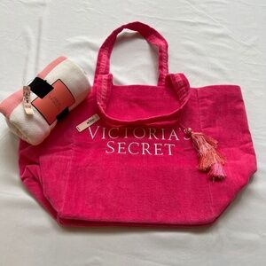 Victoria Secret Pink Terry Cloth Beach Gym Tote & Beach Blanket NWT